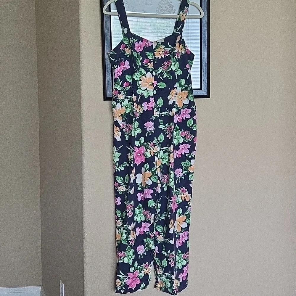 NEW Old Navy Wide Leg Blue Floral Linen-Blend Adjustable Strap Jumpsuit - MP - Picture 3 of 13